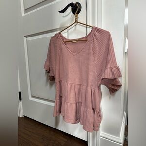 Altar'd State Waffle Knit Ruffle Top
